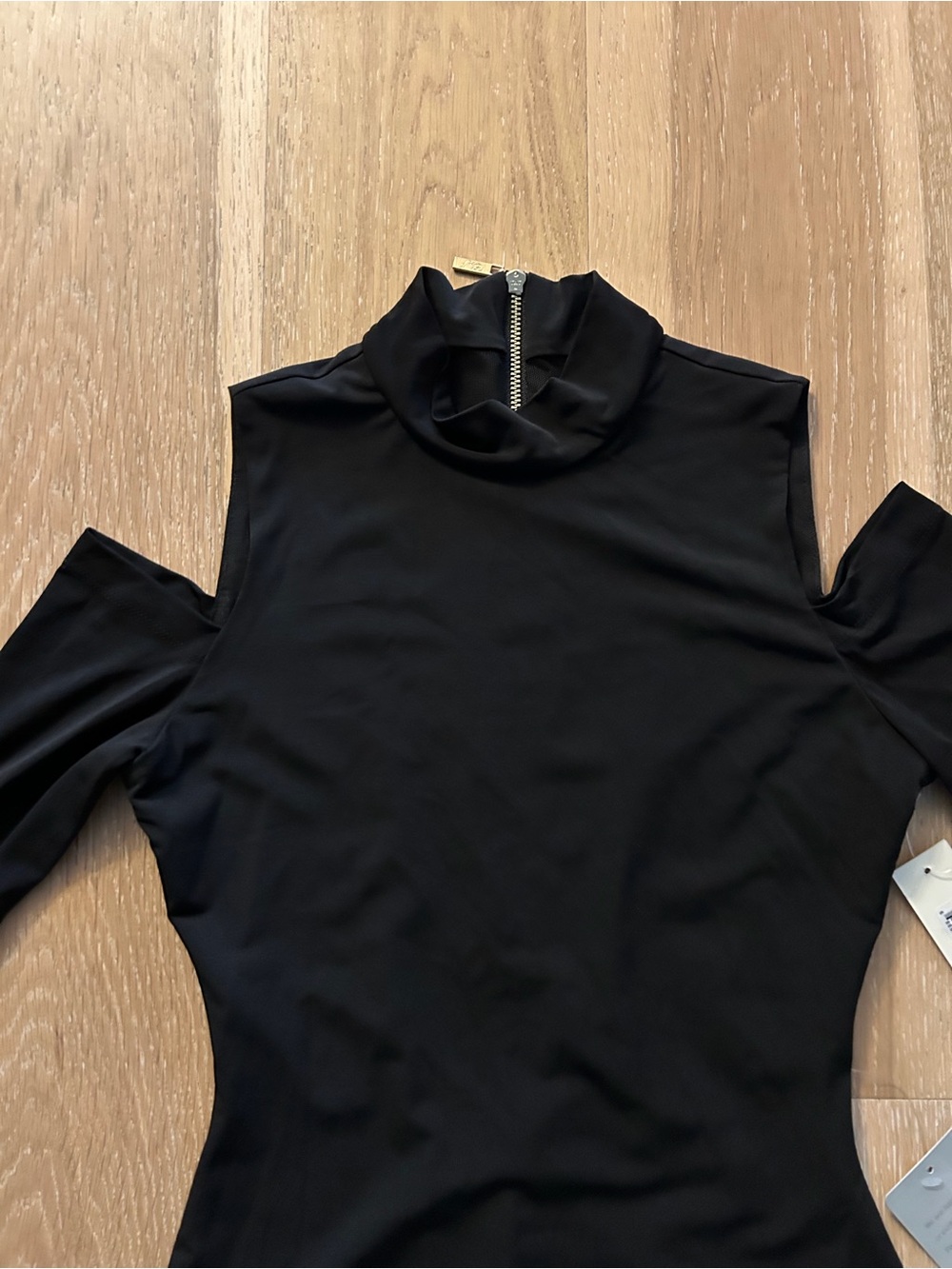 Eliza J Black Cold-Shoulder Mock Neck Bodysuit - Picture 3 of 10